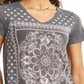 Style & Co Women's Placed Print V Neck T-Shirt Gray Size Petite S