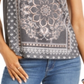 Style & Co Women's Placed Print V Neck T-Shirt Gray Size Petite S