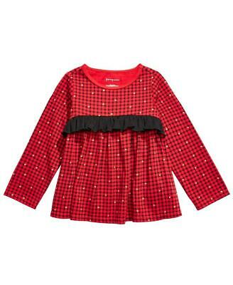 First Impressions Baby Girl's Cotton Long Sleeve Check Ruffle T-Shirt Red Size 3-6MOS