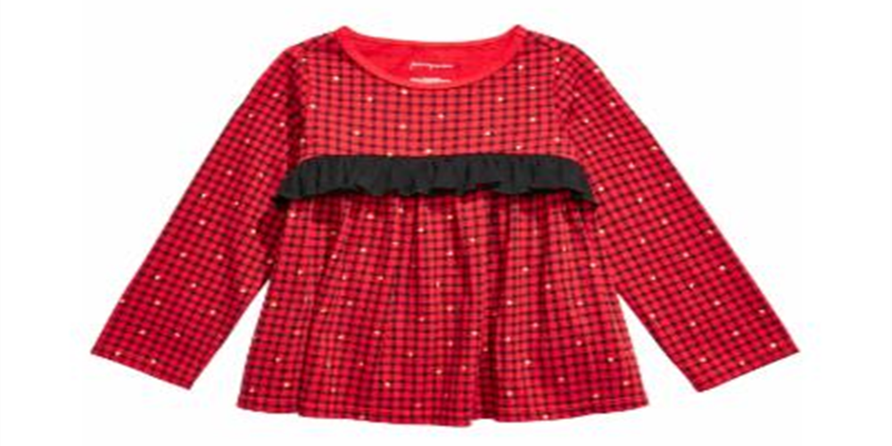 First Impressions Baby Girl's Cotton Long Sleeve Check Ruffle T-Shirt Red Size 3-6MOS