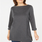 Karen Scott Women's Button Side 3/4 Sleeve Cotton Top Charcoal Size Small