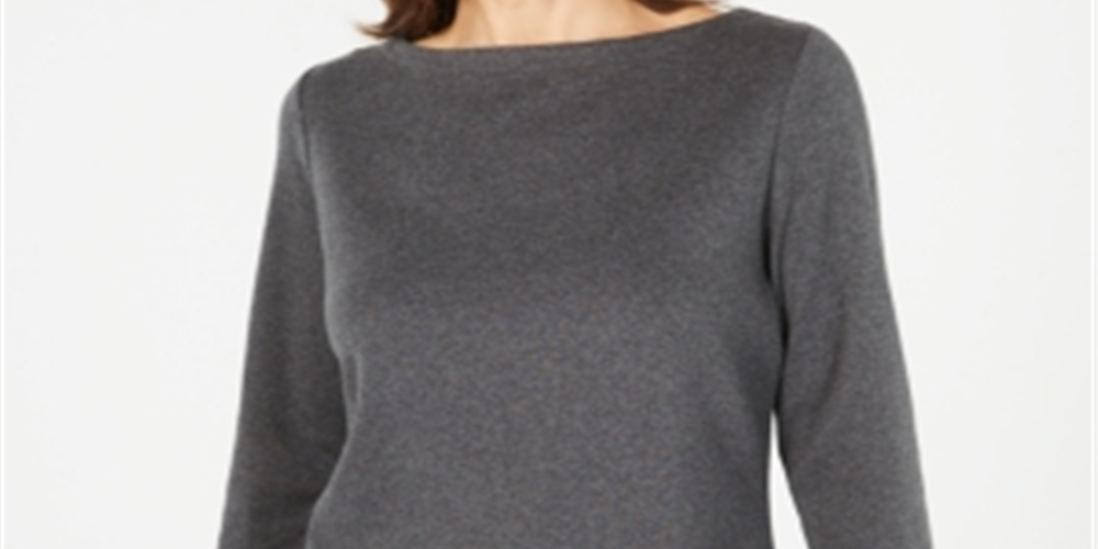 Karen Scott Women's Button Side 3/4 Sleeve Cotton Top Charcoal Size Small