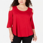 JM Collection Women's Cold Shoulder Top Red Size Petite L