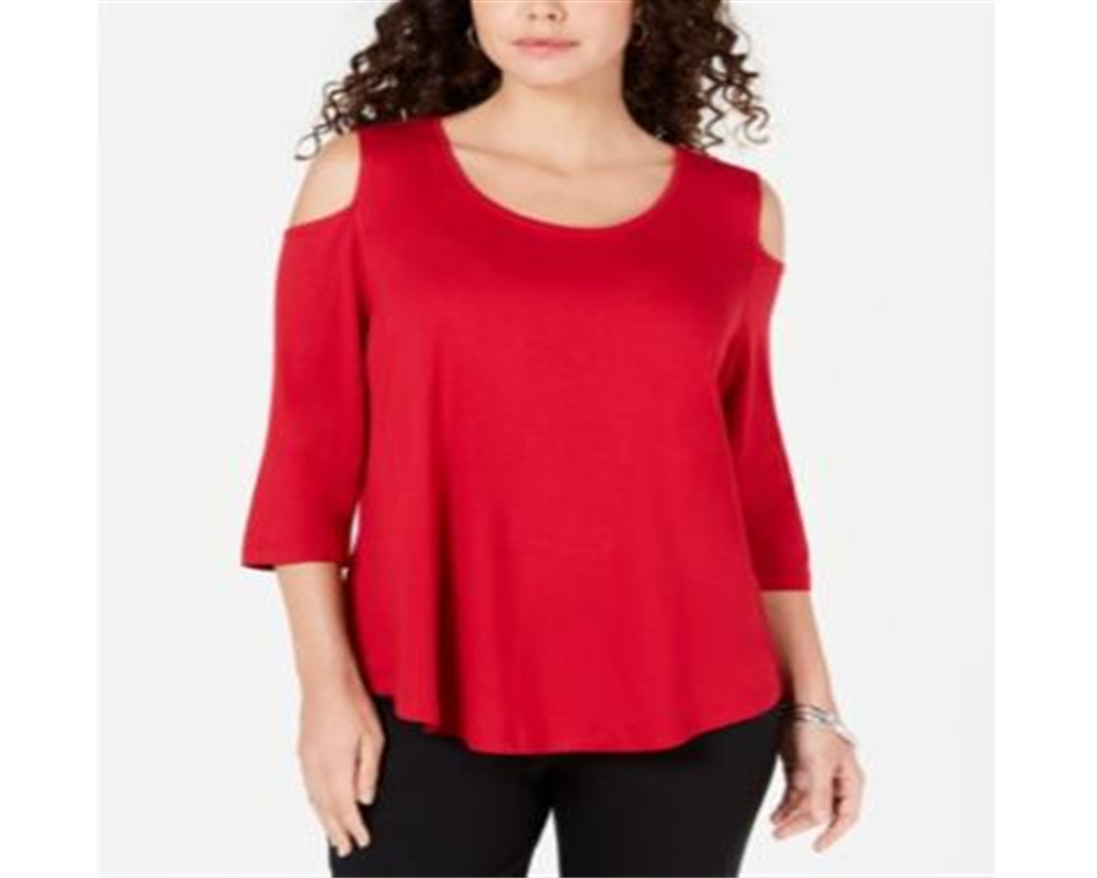 JM Collection Women's Cold Shoulder Top Red Size Petite L