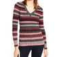 INC International Concepts Women's Color Block Long Sleeve V Neck Sweater Pink Size Petite Small