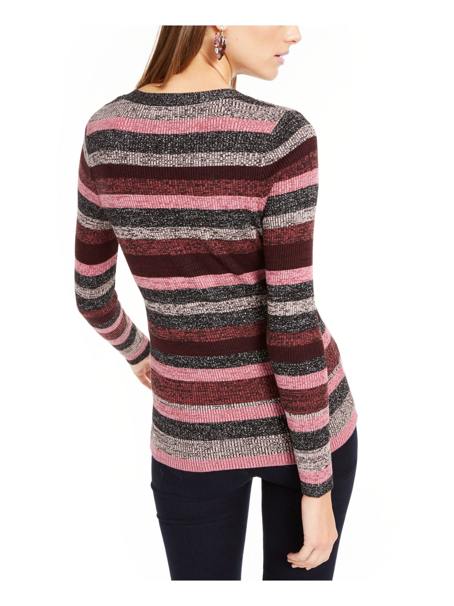 INC International Concepts Women's Color Block Long Sleeve V Neck Sweater Pink Size Petite Small