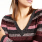 INC International Concepts Women's Color Block Long Sleeve V Neck Sweater Pink Size Petite Small
