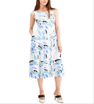 Alfani Women's Printed Fit & Flare Dress Blue Size 6 Petite
