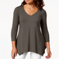 JM Collection Women's V Neck Handkerchief Hem Top Brown Clay Size X-Small