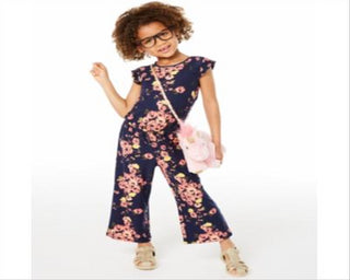 Epic Threads Toddler Girl's Floral Print Flutter Sleeve Jumpsuit Blue Size 4T