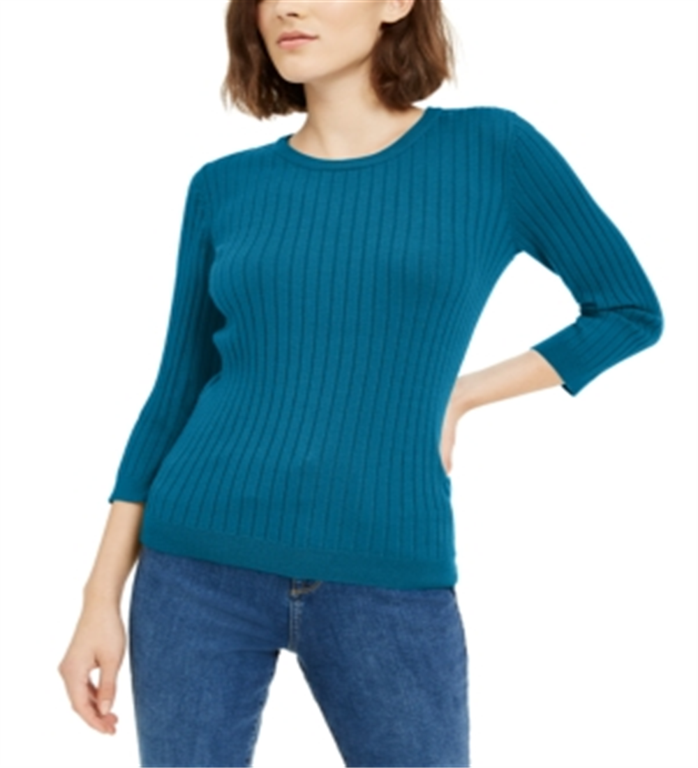 Maison Jules Women's Ribbed Crew Neck Sweater Green Size Small