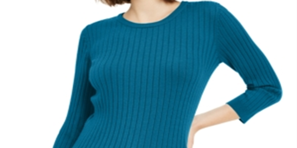 Maison Jules Women's Ribbed Crew Neck Sweater Green Size Small
