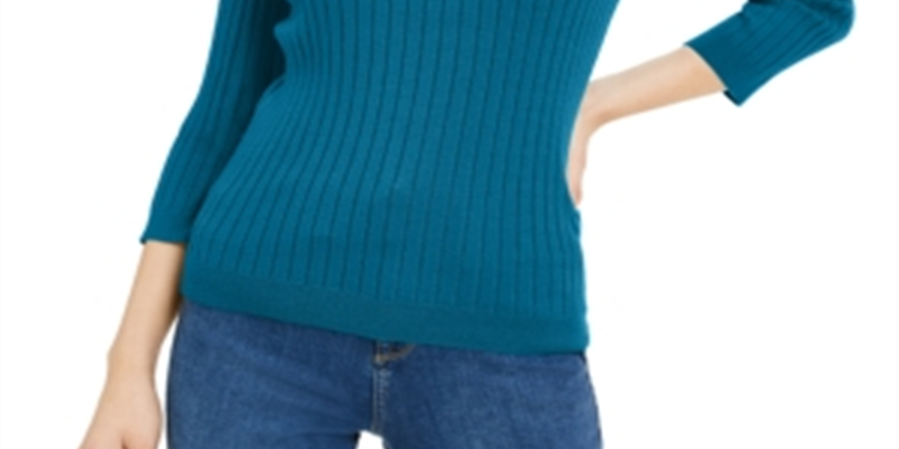 Maison Jules Women's Ribbed Crew Neck Sweater Green Size Small