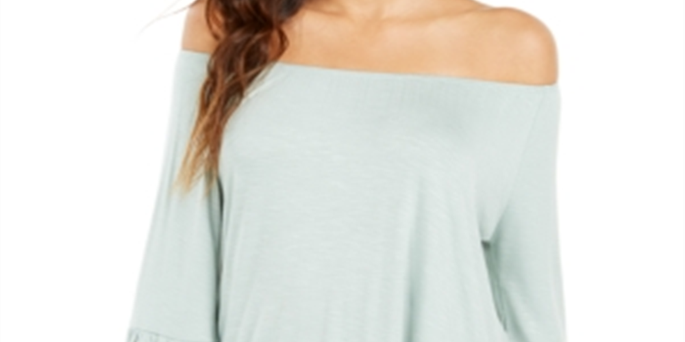 Style & Co Women's Off the Shoulder Ruffled Top Mint Haze Size PP