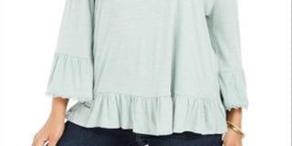 Style & Co Women's Off the Shoulder Ruffled Top Mint Haze Size PP