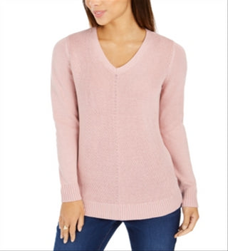Charter Club Women's V Neck Ballet Ribbon Sweater Light Pink Size Petite S