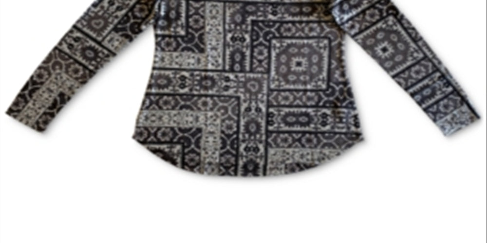 Style & Co Women's Tapestry Printed Sweater Gray Size Large