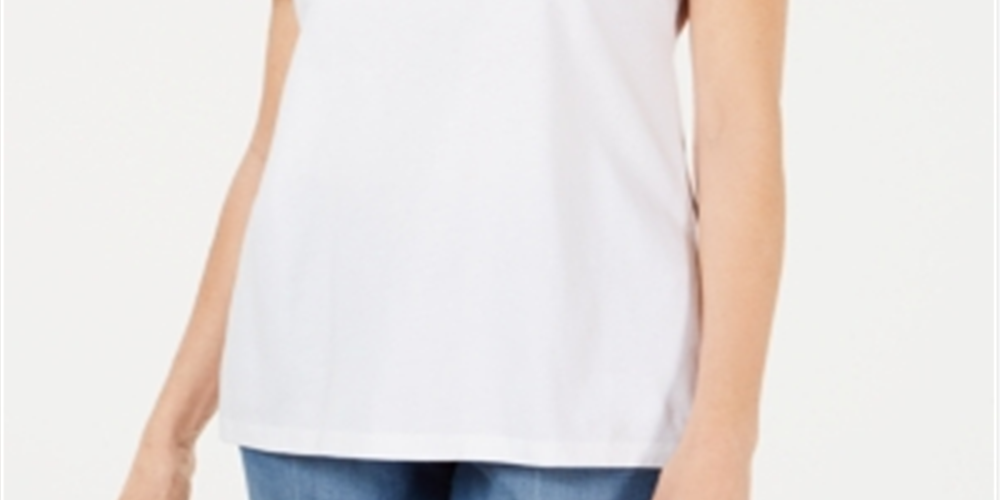 Karen Scott Women's Basketweave Trim Flutter Sleeve Top White Size Large