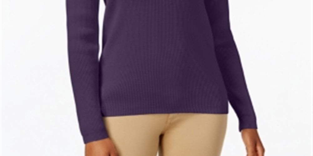 Karen Scott Women's Ribbed Knit Cotton Sweater Purple Size Petite Medium