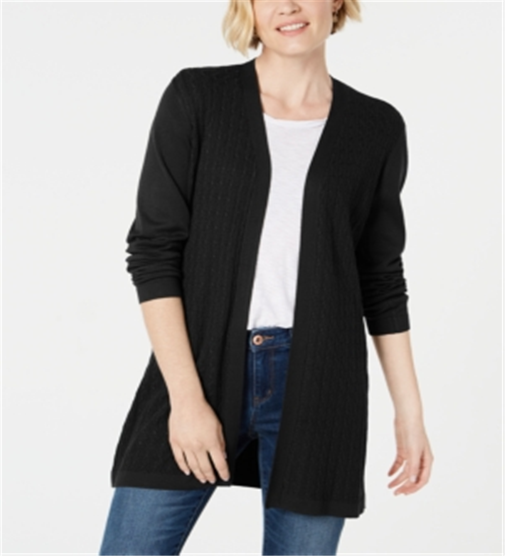 Karen Scott Women's Open Front Cardigan Black Size X-Small