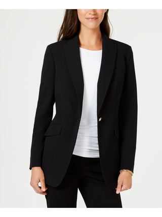 Anne Klein Women's Button Long Peak Lapel Jacket Black Size 14