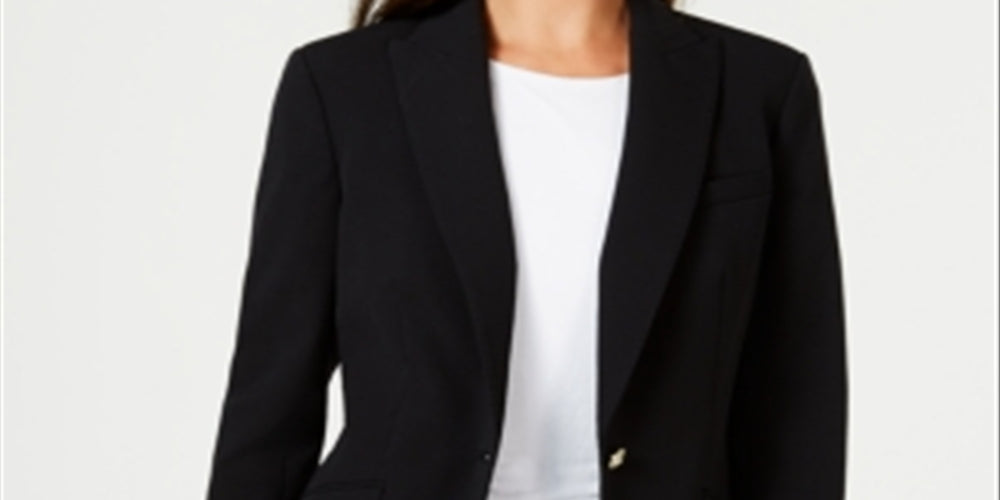 Anne Klein Women's Button Long Peak Lapel Jacket Black Size 14