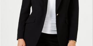 Anne Klein Women's Button Long Peak Lapel Jacket Black Size 14