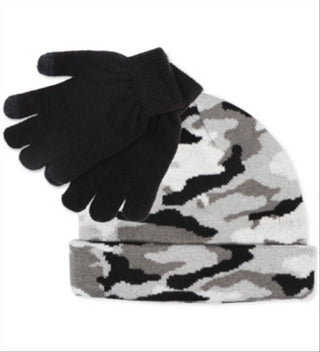 Fab 2 Pc Camo Hat & Gloves Set Black Camo One Size