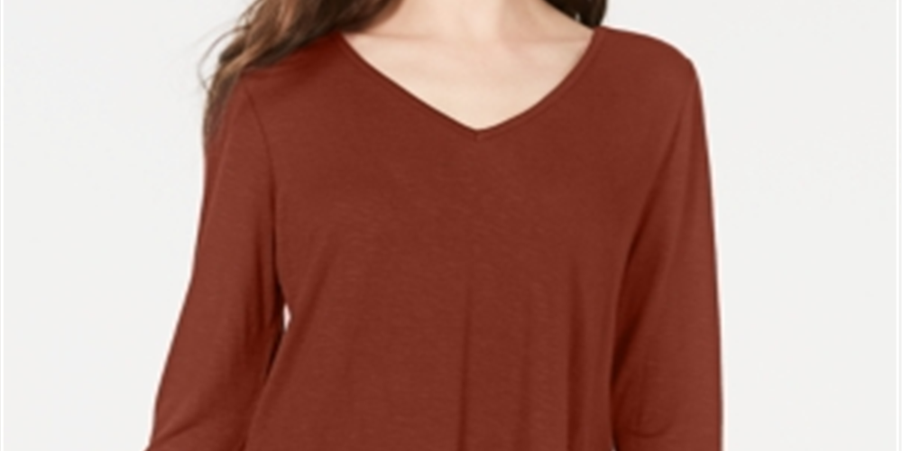 Style & Co Women's V Neck Chiffon Hem Top Red Size X-Large
