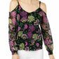INC International Concepts Women's Cold Shoulder Floral V Neck Blouse Black Size Petite Small