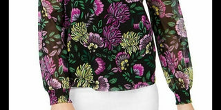 INC International Concepts Women's Cold Shoulder Floral V Neck Blouse Black Size Petite Small