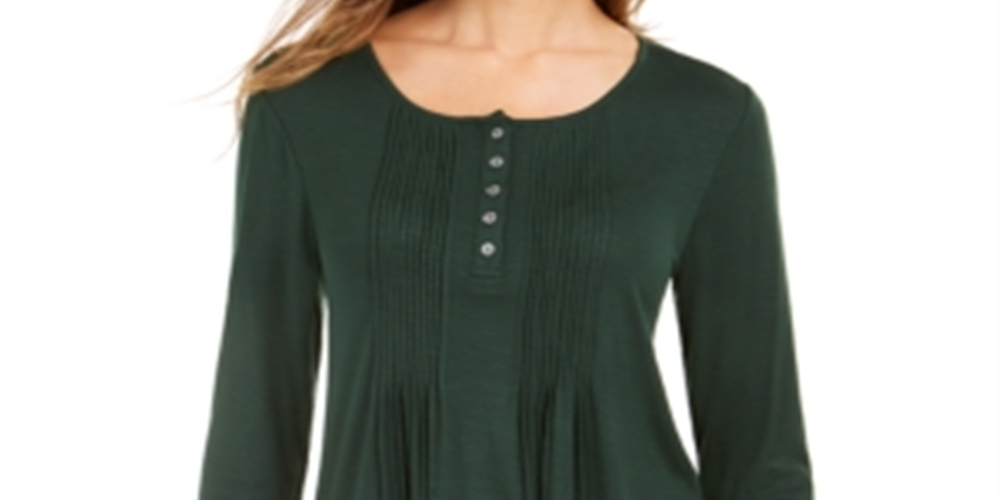 Style & Co Women's Pintuck Top Green Size Petite S