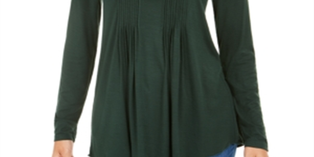 Style & Co Women's Pintuck Top Green Size Petite S