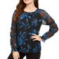 Alfani Women's Velvet Burnout Sheer Sleeve Top Blue Floral Size Medium