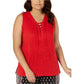 INC International Concepts Women's Lace up Sleeveless Scoop Neck Top Red Size Petite Medium