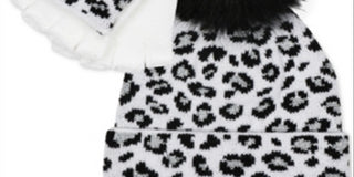 Fab Big Girl's 2 Pc Leopard Print Hat & Glittens Set White Combo One Size