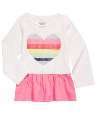 First Impressions Baby Girl's Cotton Rainbow Heart Peplum T-Shirt White Size 3-6MOS