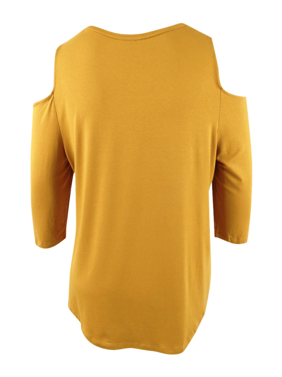 JM Collection Women's Cold Shoulder Top Yellow Size XX-Large