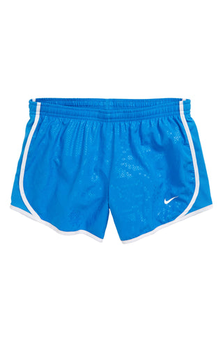 Nike Girl's Dri FIT Femme Printed Tempo Shorts Blue Size Large