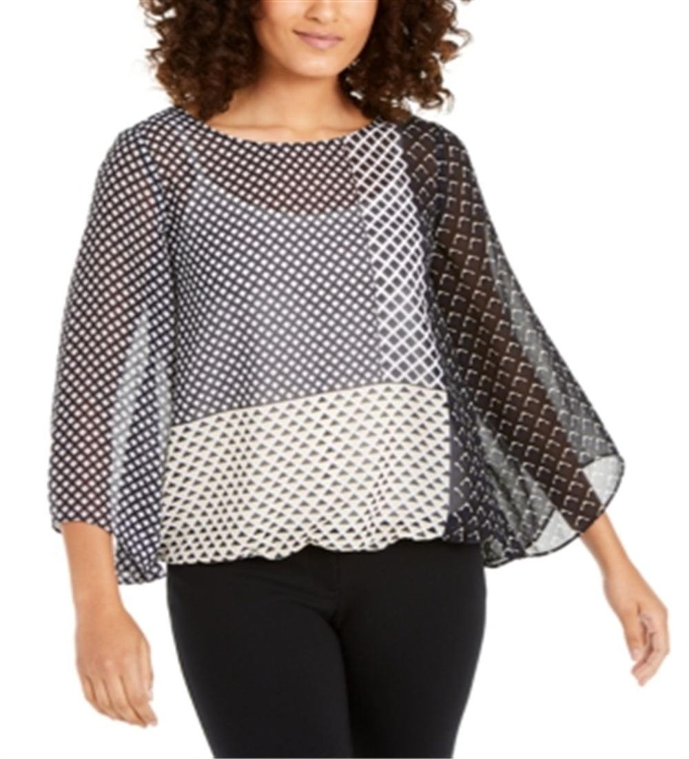Alfani Women's Angel Sleeve Printed Top Black Multi Size Petite S