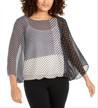 Alfani Women's Angel Sleeve Printed Top Black Multi Size Petite S