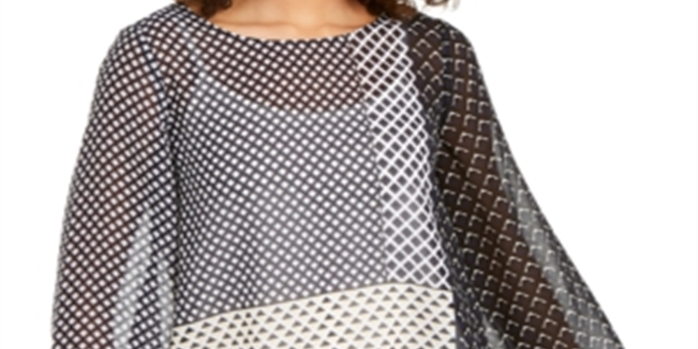 Alfani Women's Angel Sleeve Printed Top Black Multi Size Petite S