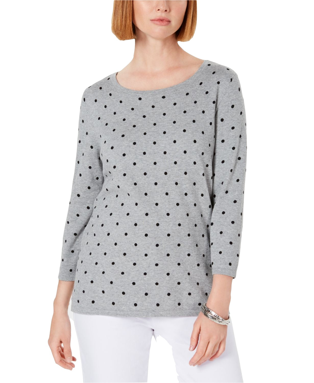 Karen Scott Women's Printed 3/4 Sleeve Sweater Gray Size Large