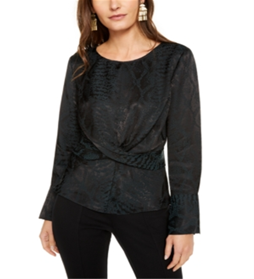 INC International Concepts Women's Snake Print Twist Front Top Green Snake Size X-Small