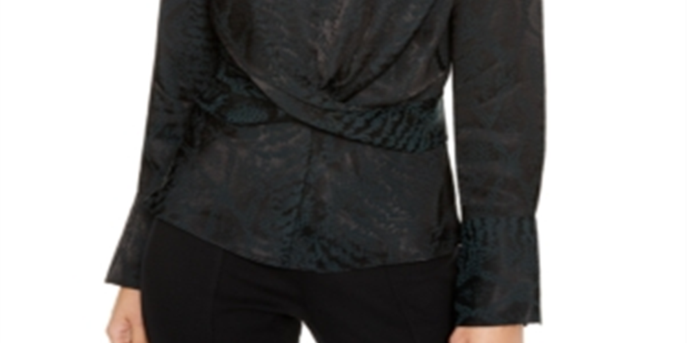 INC International Concepts Women's Snake Print Twist Front Top Green Snake Size X-Small