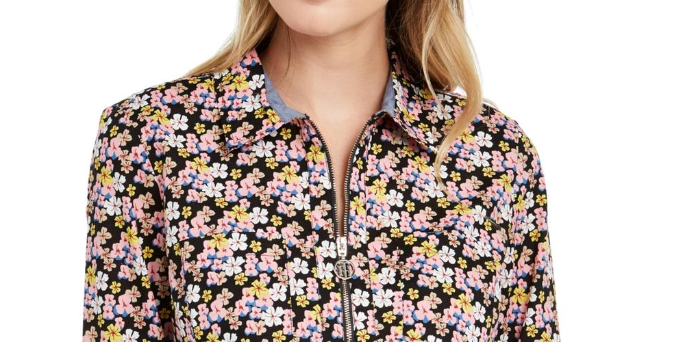 Tommy Hilfiger Women's Floral Zip Neck Blouse Pink Size Small
