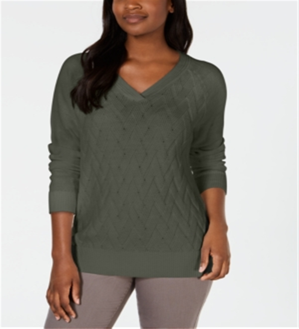 Karen Scott Women's Basket Stitch Sweater Green Size Small