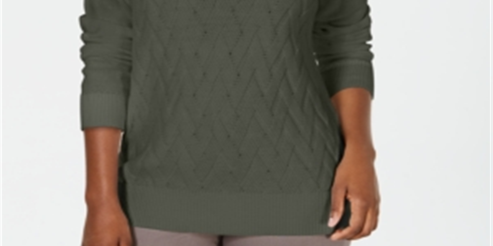 Karen Scott Women's Basket Stitch Sweater Green Size Small