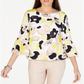 Alfani Women's Printed Smock Sleeve Bubble Top Yellow Size Petite Medium