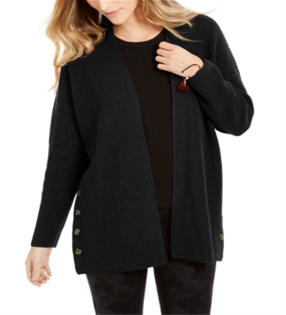 Style & Co Women's Button Side Oversized Cardigan Black Size X-Small